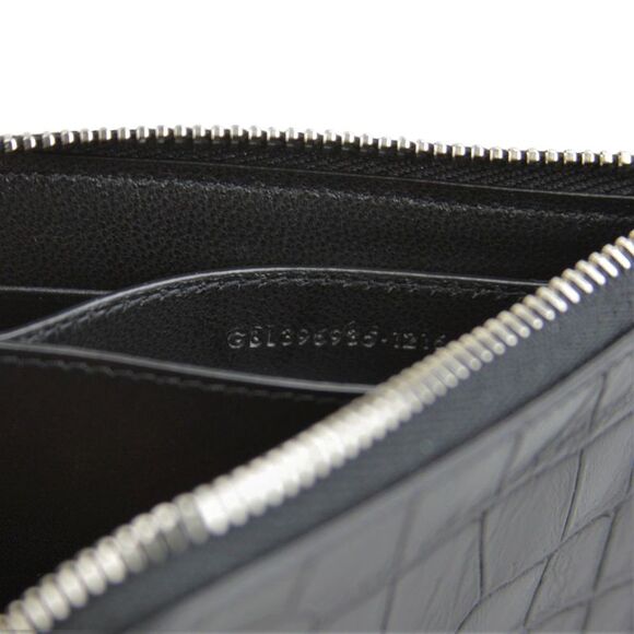 Saint Laurent Men's Imprint Black Leather Crocodile Card Case - Picture 9 of 9